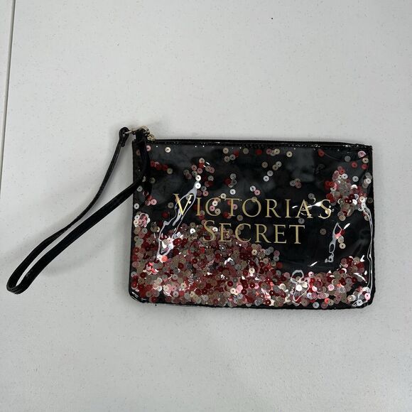 Victorias Secret SEQUINS BLING Carrie All Pouch Wristlet Bag Cosmetic Travel - Picture 2 of 8